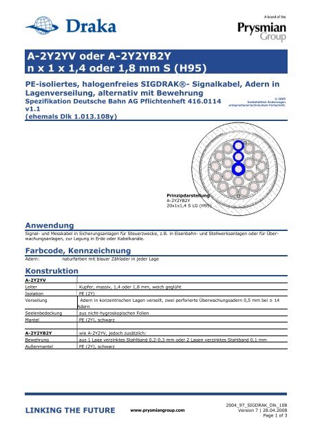 A-2Y2YV oder A-2Y2YB2Y nx 1 x 1,4 oder 1,8 mm ... - Prysmian Group