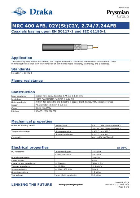 Download datasheet - Draka Communications - Prysmian Group