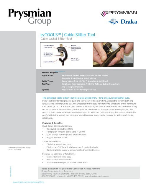 ezTOOLS™ | Cable Slitter Tool - Draka Communications