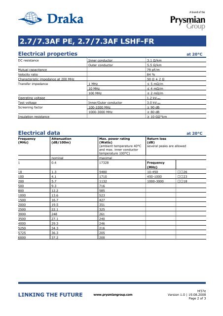 Download datasheet - Draka Communications - Prysmian Group