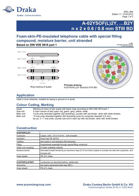 A-02YSOF(L)2Y ... B2Y nx2x0,6/0,8 STIII BD - Draka Communications