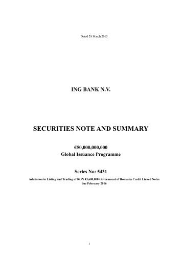 ING BANK NV SECURITIES NOTE AND SUMMARY ... - AFM