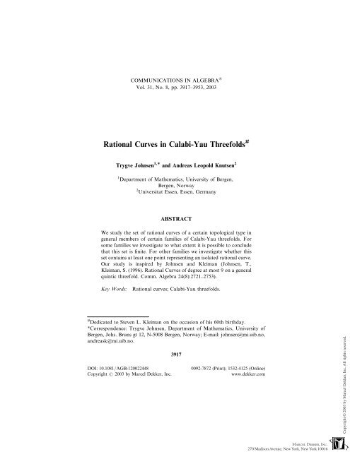 Rational Curves in Calabi-Yau Threefolds