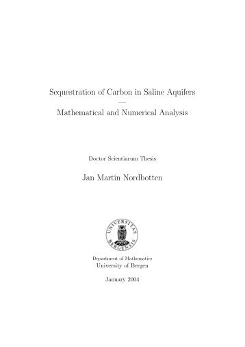 Sequestration of Carbon in Saline Aquifers ? Mathematical and ...