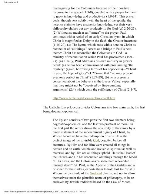 Introduction to Colossians: Authorship, Date, Audience - Crain Home