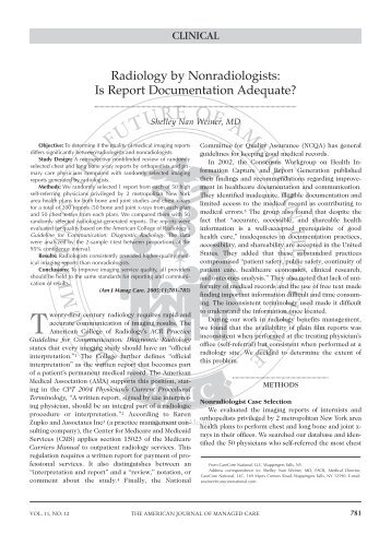 Radiology by Nonradiologists: Is Report Documentation Adequate?