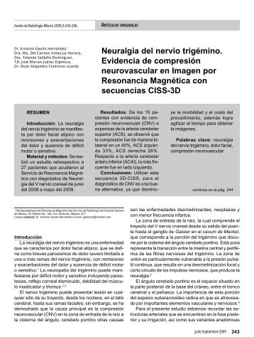 Neuralgia del nervio trigémino. Evidencia de compresión ...