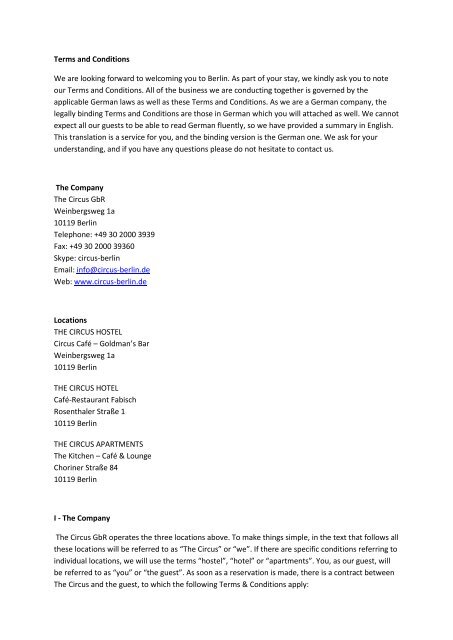 general terms and conditions - Apartmentservice