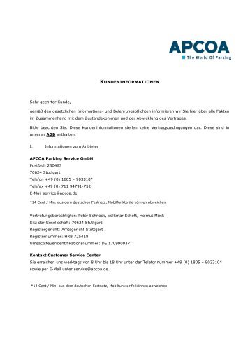 KUNDENINFORMATIONEN - Apcoa Autoparking GmbH