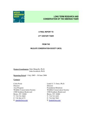 WCS long term research final report 2006 - 21st Century Tiger