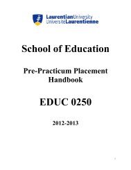 PPP Handbook 2012-2013 - EDUC 0250 - Laurentian University