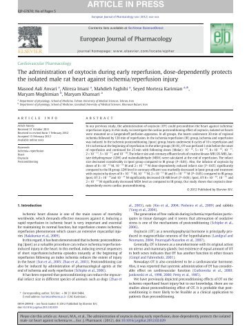 The administration of oxytocin during early reperfusion, dose ...