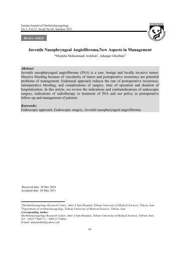 Juvenile Nasophryngeal Angiofibroma,New Aspects in Management