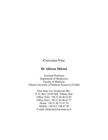 Curriculum Vitae Dr Alireza Shirazi