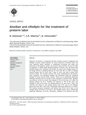 Atosiban and nifedipin for the treatment of preterm labor