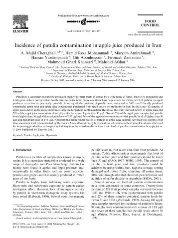 Incidence of patulin contamination in apple juice produced in Iran