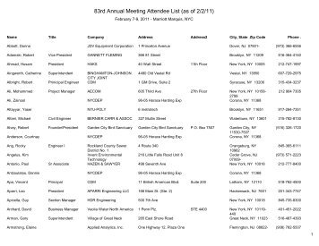 83rd Annual Meeting Attendee List (as of 2/2/11) - NYWEA