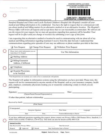 Request for Confidential Communications Form - Lucile Packard ...