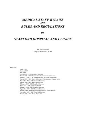 medical staff bylaws rules and regulations stanford hospital and clinics