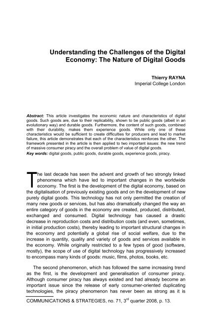 The Nature of Digital Goods - Idate