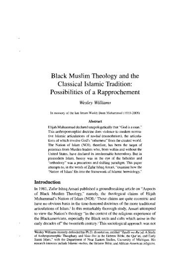 Black Muslim Theology and the Classical Islamic Tradition ...