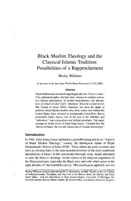 Black Muslim Theology and the Classical Islamic Tradition ...