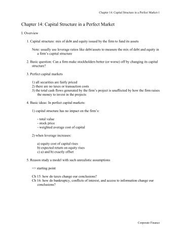 Chapter 14: Capital Structure in a Perfect Market