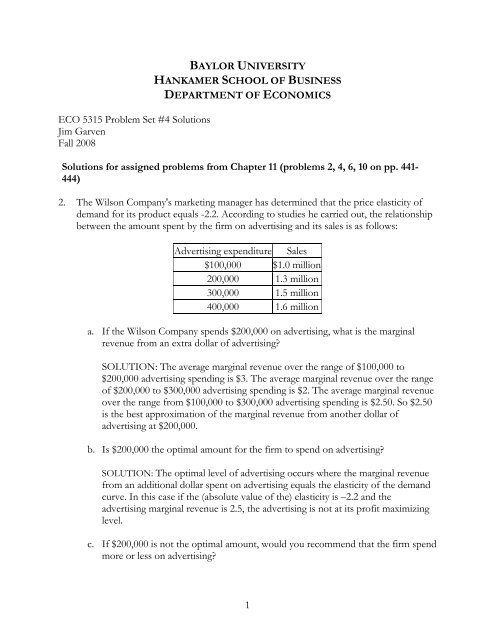 Problem Set #4 Solutions - Baylor University