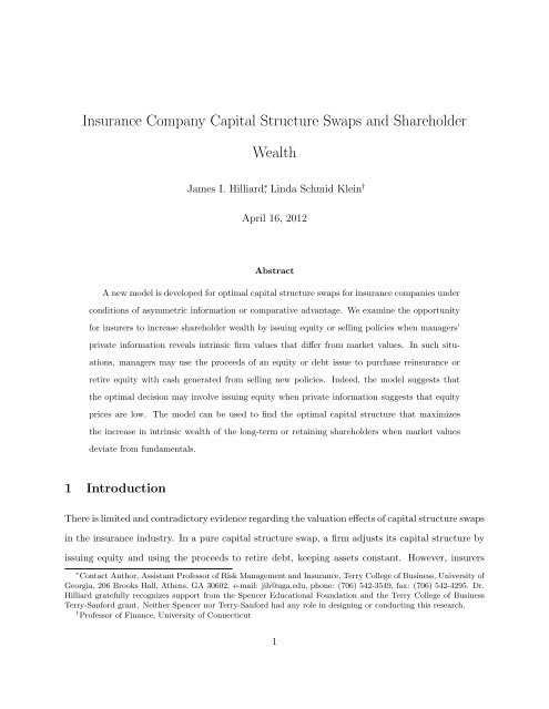 Insurance Company Capital Structure Swaps and Shareholder Wealth