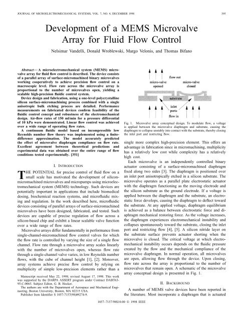 Development of a MEMS Microvalve Array for Fluid Flow Control ...