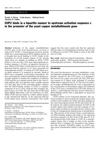 CUP2 binds in a bipartite manner to upstream activation sequence c ...