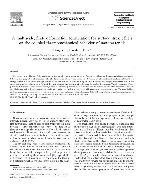 A multiscale, finite deformation formulation for surface stress effects ...