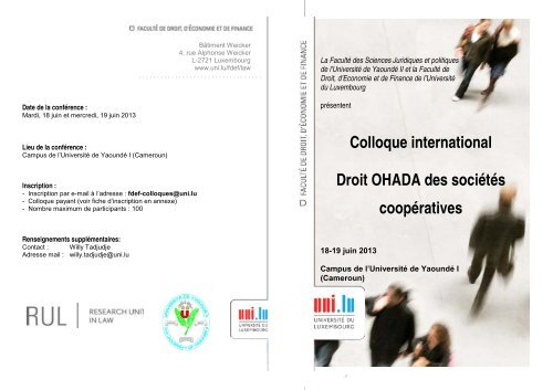 Colloque international Droit OHADA des sociétés coopératives