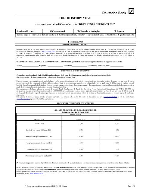 Foglio Informativo Deutsche Bank Spa