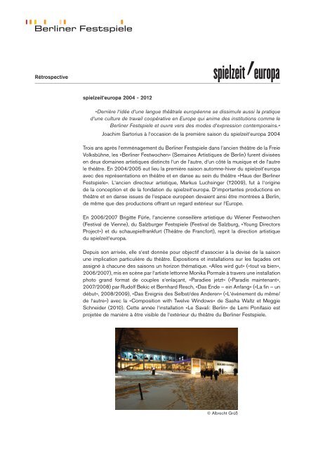 Rétrospective spielzeit'europa 2004–2012 - Berliner Festspiele