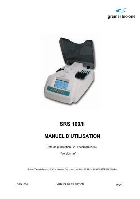 SRS100_II_manuel d'utilisation - Greiner Bio-One