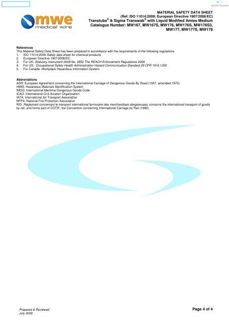 MATERIAL SAFETY DATA SHEET Product Codes MW167 ...