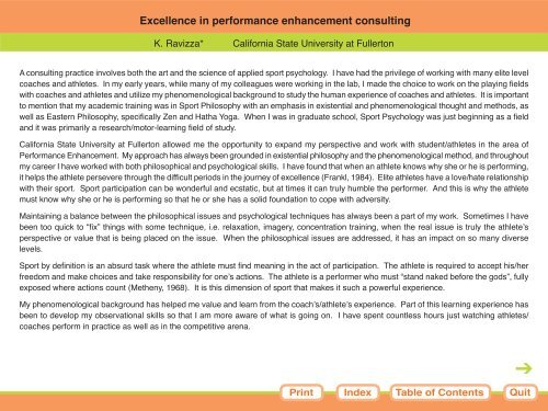 Excellence in performance enhancement consulting