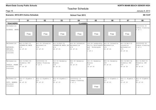 Master Schedule - North Miami Beach Senior High School - Miami ...