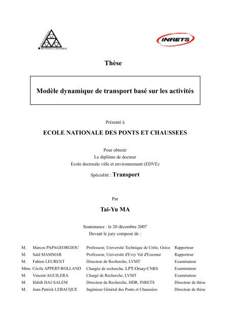 Thèse Modèle dynamique de transport basé sur les activités