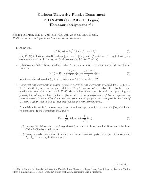 Assignment 1 - Department of Physics - Carleton University
