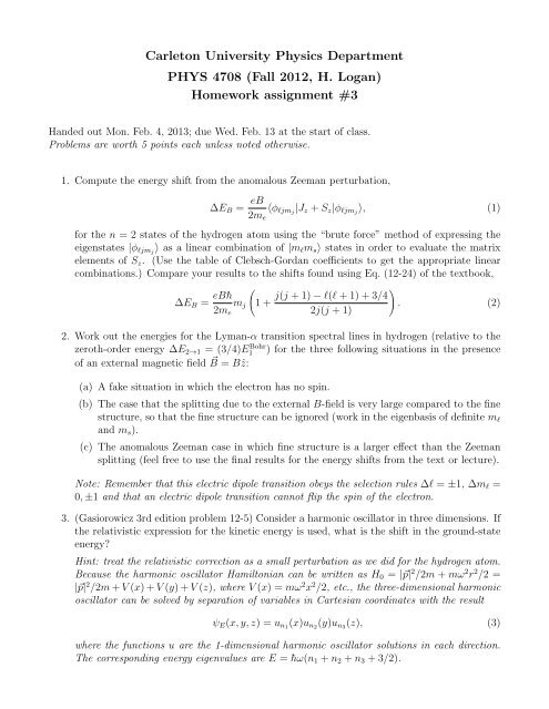 Assignment 3 [pdf] - Department of Physics - Carleton University