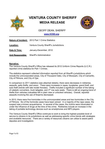 ventura county sheriff media release - Ventura County Star