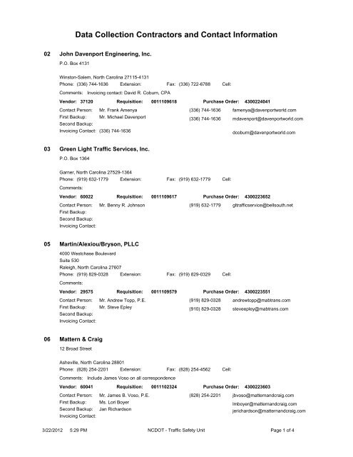 Data Collection Contractors and Contact ... - Connect NCDOT