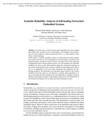 Symbolic Reliability Analysis of Self-healing ... - Our FTP-Server