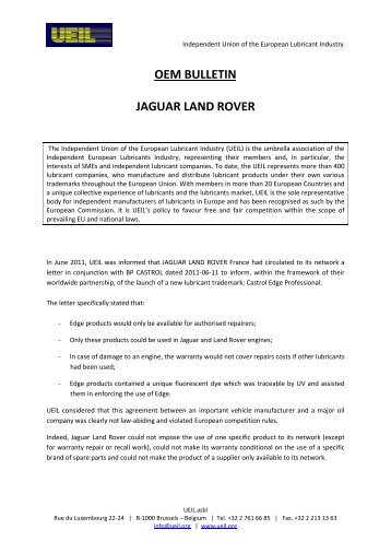 OEM Bulletin Jaguar Land Rover - UEIL