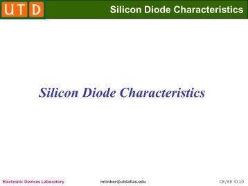 Lab 4 Lecture: Silicon Diode Characteristics