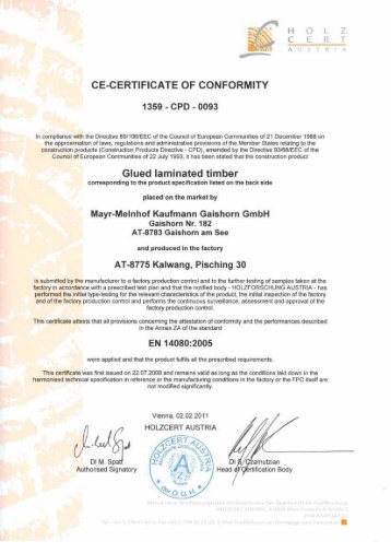 CE-CERTIFICATE OF CONFORMITY 1359 - CPD - 0093