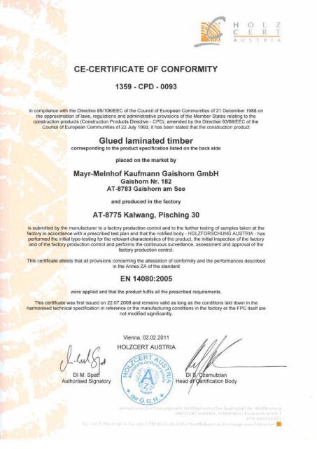 CE-CERTIFICATE OF CONFORMITY 1359 - CPD - 0093