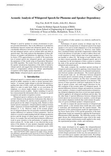 Acoustic Analysis of Whispered Speech for Phoneme and Speaker ...